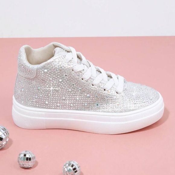 Kids Silver Rhinestone Lace-Up Sneakers - Picture 4 of 4